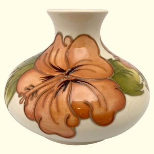 MOORCROFT Coral Hibiscus ivory vase on the 32/5 shape