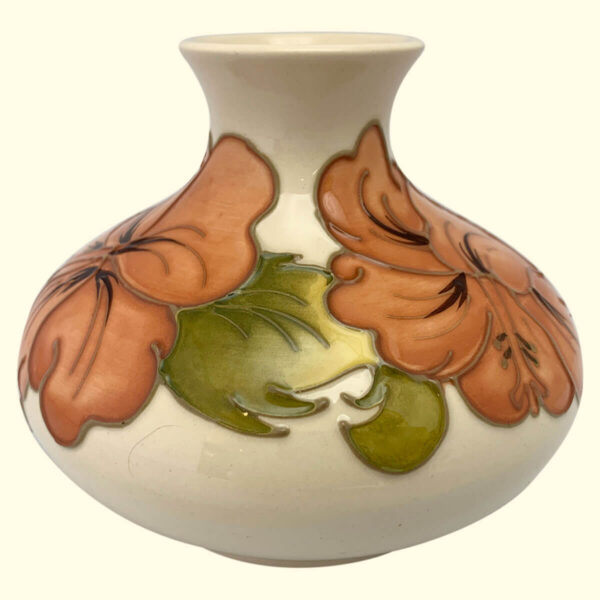 MOORCROFT Coral Hibiscus ivory vase on the 32/5 shape