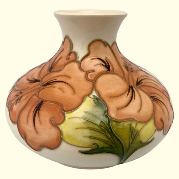 MOORCROFT Coral Hibiscus ivory vase on the 32/5 shape