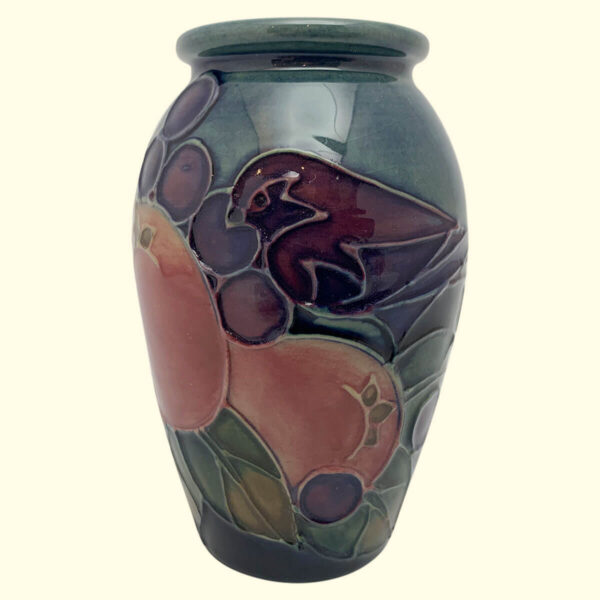 MOORCROFT Finches blue vase on the 393/4 shape