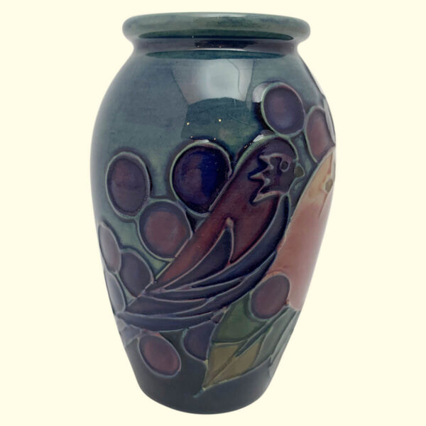 MOORCROFT Finches blue vase on the 393/4 shape