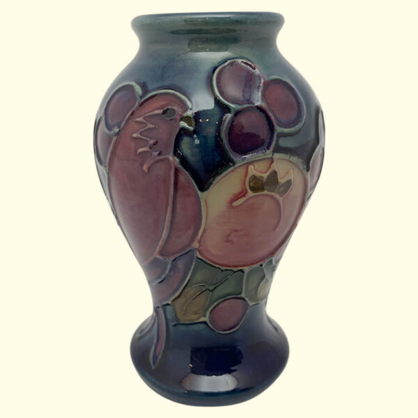 MOORCROFT Finches blue vase on the 46/4 shape