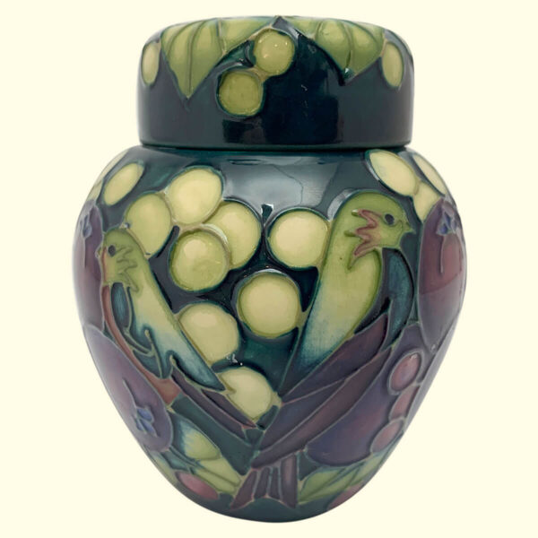 MOORCROFT Finches Teal Ginger Jar on the 769/4 shape