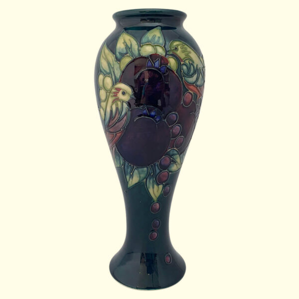 MOORCROFT Finches Teal vase on the 75/10 shape