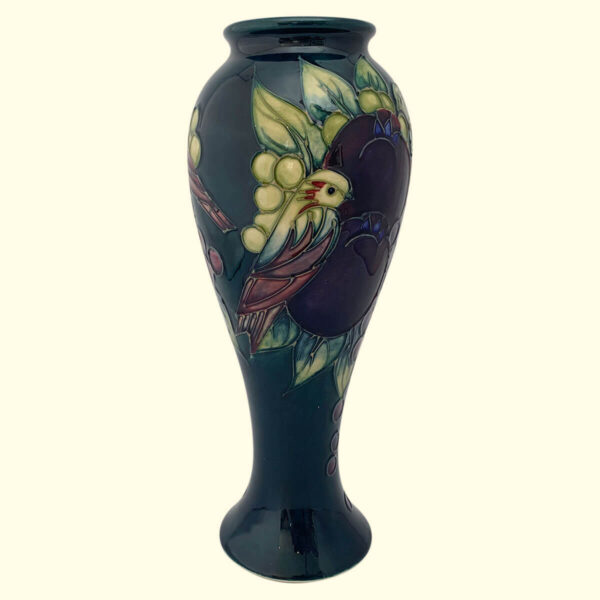 MOORCROFT Finches Teal vase on the 75/10 shape