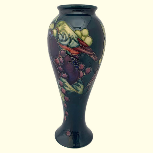 MOORCROFT Finches Teal vase on the 75/10 shape