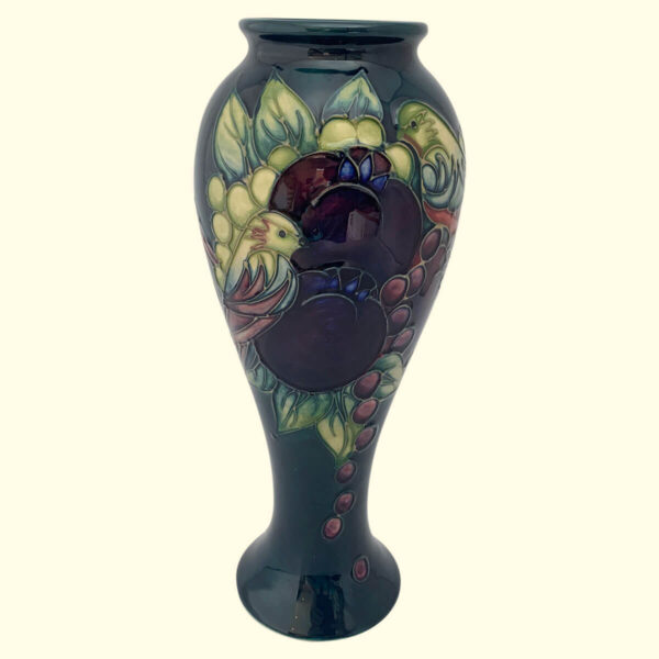 MOORCROFT Finches Teal vase on the 75/10 shape