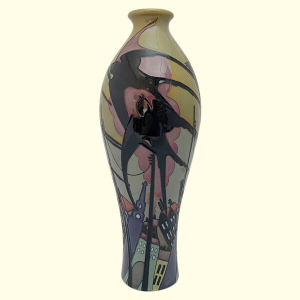 MOORCROFT Swallows in Smoke Trial vase Dated 16-5-12 on the 42/12 shape