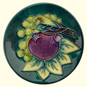 MOORCROFT Finches teal coaster on the 780/4 shape