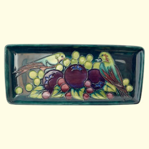 MOORCROFT Finches Teal pen tray on the 965 shape