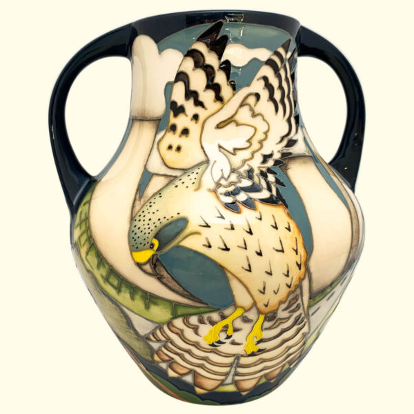 MOORCROFT The Stone Kestrel 2 Handled Trial vase Dated 2-2-16 on the 5/7 shape