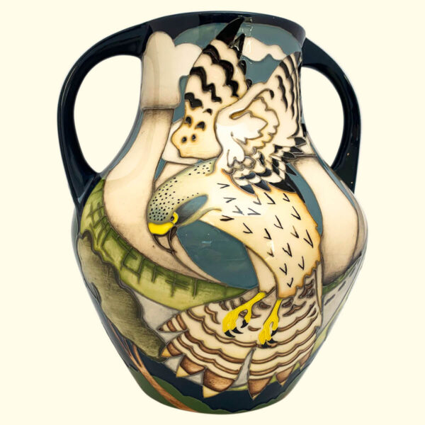 MOORCROFT The Stone Kestrel 2 Handled Trial vase Dated 2-2-16 on the 5/7 shape