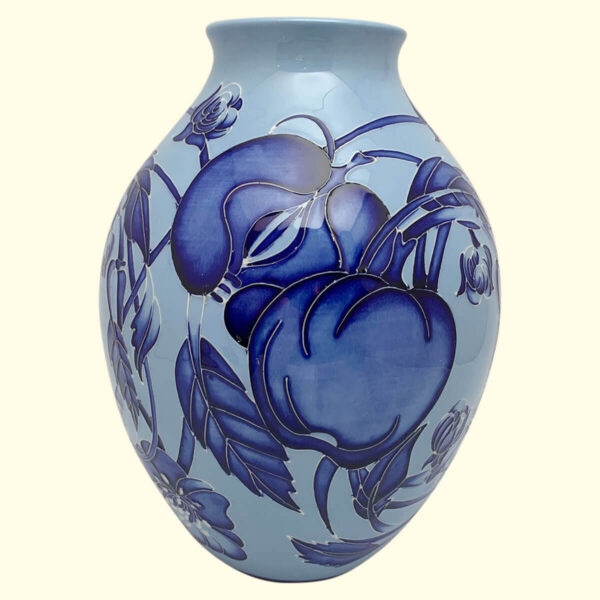 MOORCROFT Dundela Orchard (Blue on Blue) vase on the 3/8 shape