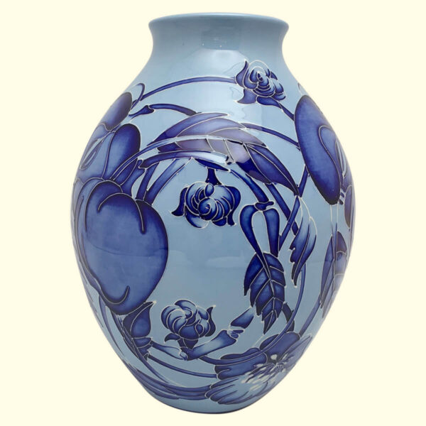 MOORCROFT Dundela Orchard (Blue on Blue) vase on the 3/8 shape