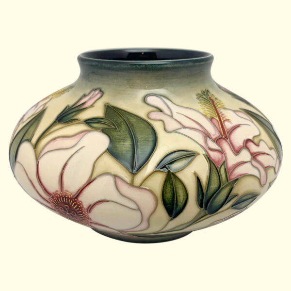 MOORCROFT Hibiscus Moon Trial vase Dated 15-10-02 on the 152/5 shape